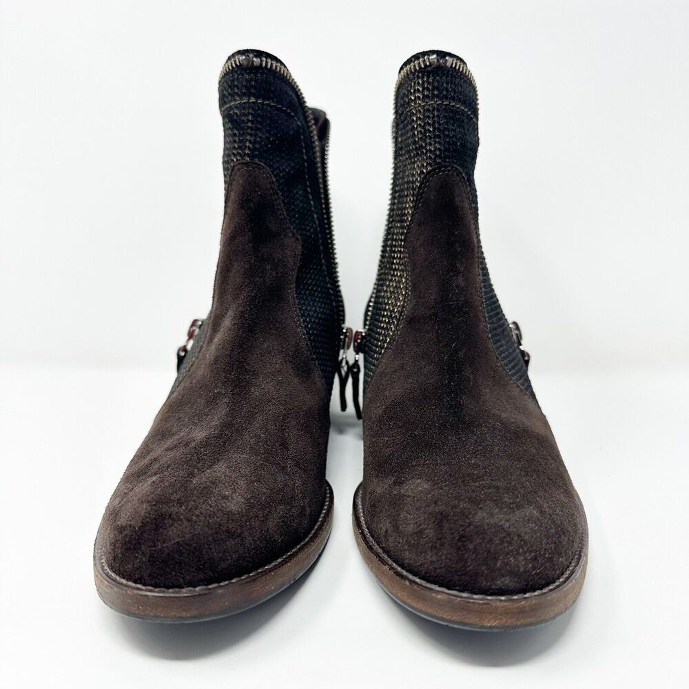 Sesto Meucci Womens Ankle Boots 39‎ Brown Suede Leather Woven Vero Cuoio Italy - Picture 4 of 16